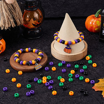 800Pcs 4 Colors Halloween Opaque Plastic Beads KY-SP0001-08-1