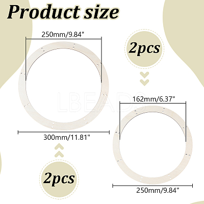 4Pcs 2 Styles Unfinished Wooden Hanging Wreath Frame WOCR-WR0001-04-1