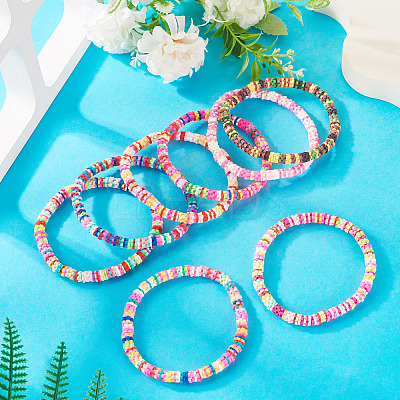 8Pcs Handmade Polymer Clay Heishi Beads Beaded Bracelet Sets BJEW-TAC0030-1