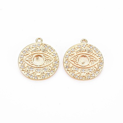 Brass Micro Pave Clear Cubic Zirconia Pendant Settings for Enamel KK-S356-704-1