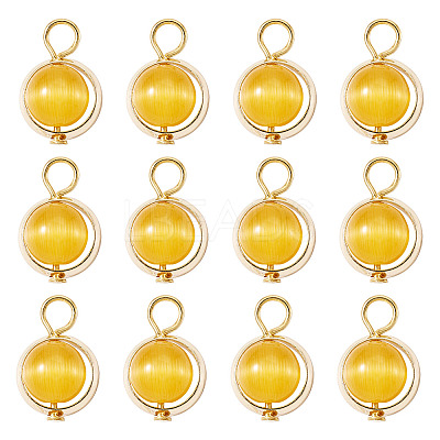 12Pcs Brass & Glass Imitation Cat Eye Round Charms PALLOY-TAC0237-02-1