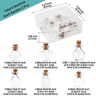 12Pcs 6 Styles Glass Bottle for Bead Containers BOTT-FS0001-05-1