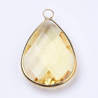 Golden Tone Brass Glass Teardrop Pendants GLAA-M006-A-18G-1