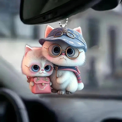 Cat with Glasses Acrylic Hanging Ornaments PW-WG7B355-01-1