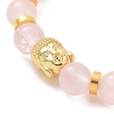 Natural Rose Quartz & Alloy Buddha Head Beaded Strech Bracelets BJEW-JB09420-03-1