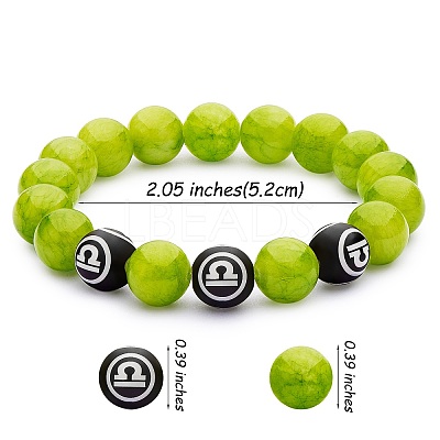 Green Yellow Natural Yellow Jade Round Beaded Stretch Bracelet BJEW-SW00077-06-1