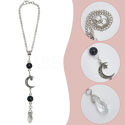 Natural Obsidian & Alloy Pendant Decorations HJEW-WH20009-03B-1