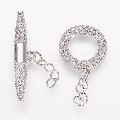 Brass Micro Pave Cubic Zirconia Ring Toggle Clasps ZIRC-P050-11P-1