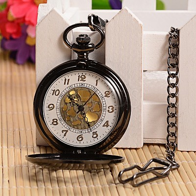 Openable Flat Round Alloy Pendant Pocket Watch WACH-L024-27-1