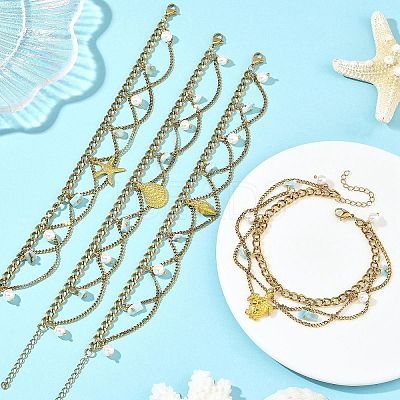 Summer Beach Alloy Sea Animal Charm Anklets AJEW-AN00885-1