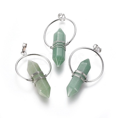 Natural Green Aventurine Wire Wrapped Pointed Big Pendants G-L520-I04-P-1