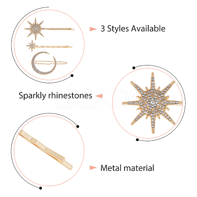 12Pcs 6 Styles Iron Rhinestone Hair Clips PHAR-HS0001-02-1