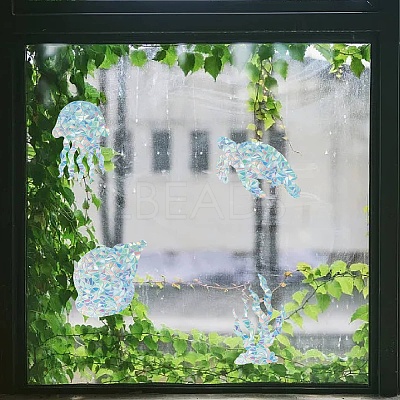 16Pcs 4 Styles Waterproof Plastic Colored Laser Stained Window Film Static Stickers DIY-WH0314-143-1