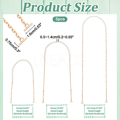 3Pcs 3 Styles ABS Plastic Imitation Pearl Purse Chains FIND-WR0009-73B-1