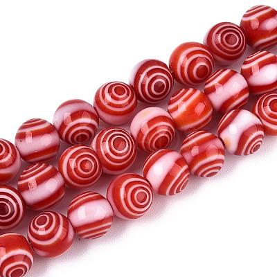 Handmade Millefiori Glass Round Beads Strands LK-R004-93G-1