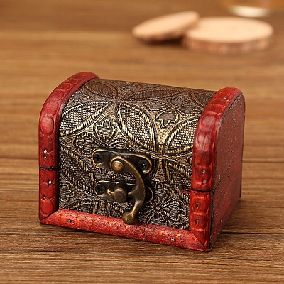Retro Engraved Wood Jewelry Storage Treasure Boxs with Clasps PW-WG63114-04-1