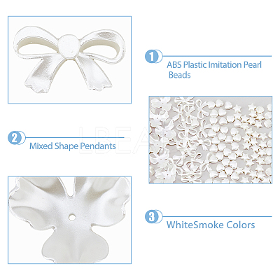 300Pcs 5 Style ABS Plastic Imitation Pearl Beads OACR-DC0001-07-1