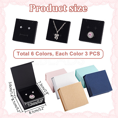 18Pcs 6 Colors Square Paper Magnetic Flip Jewelry Storage Gift Case CON-PH0003-02-1
