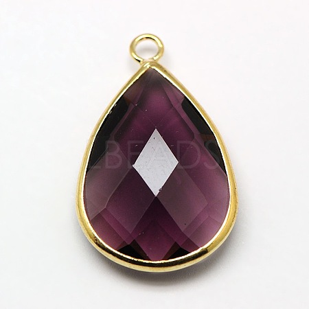 Golden Tone Brass Glass Teardrop Pendants GLAA-M006-A-06G-1