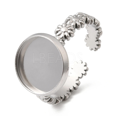 Flower 304 Stainless Steel Cuff Ring Components STAS-P454-05C-P-1