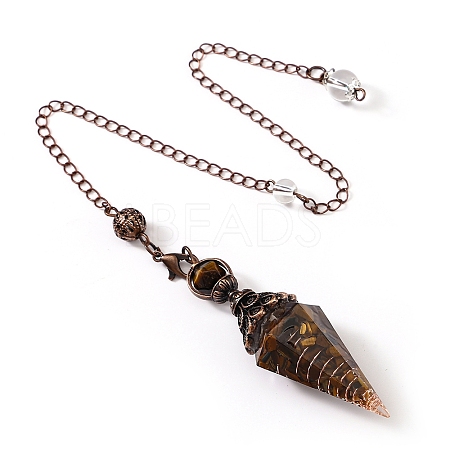 Natural Tiger Eye & Resin Hexagonal Pointed Dowsing Pendulums PW-WG7D05E-01-1