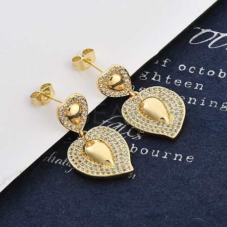 Brass Micro Pave Clear Cubic Zirconia Dangle Stud Earrings for Women EJEW-F352-05G-02-1