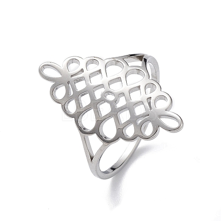 Non-Tarnish Hollow Out Chinese Knot 304 Stainless Steel Finger Ring for Women RJEW-E073-09P-1