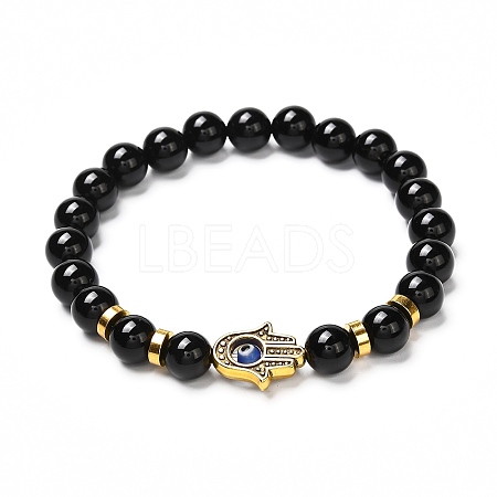 Natural Black Onyx Beads Stretch Bracelet for Men Women BJEW-JB06884-1