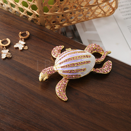 Turtle Alloy Rhinestone Metal Hinged Trinket Boxes PW-WG1A838-01-1