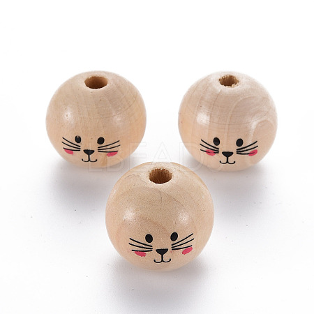 Printed Natural Wood European Beads X-WOOD-S055-41-1