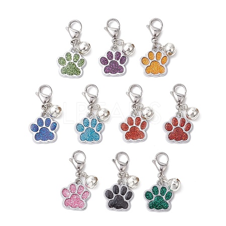 10Pcs 10 Colors Glitter Dog Paw Print Alloy Enamel Pendant Decoration HJEW-JM02272-1