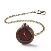 Ebony Wood Pocket Watch with Brass Curb Chain and Clips WACH-D017-A13-02AB-1