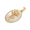 Rack Plating Brass Pave Shell Oval Pendants KK-U032-92G-10-2
