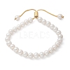 Shell Pearl Beaded Slider Bracelet with Brass Snake Chain BJEW-B066-01B-01-6