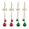 2Pairs 2 Colors Christmas Theme Brass Bell & Bowknot Dangle Earrings EJEW-JE05824-1