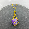 Natural Amethyst Nuggets Macrame Pouch Pendant 201 Stainless Steel Chain Necklaces FS-WG7A779-14-1