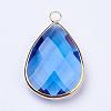 Golden Tone Brass Glass Teardrop Pendants GLAA-M006-A-21G-2