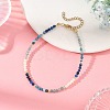 Gradient Faceted Round Natural Mixed Stone & Potato Natural Pearl Beaded Anklets AJEW-AN00873-03-1