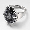 Teardrop Platinum Tone Brass Gemstone Adjustable Wide Band Rings RJEW-L062-02M-2