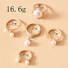 Zinc Alloy & Plastic Imitation Pearl Round Beads Finger Rings Sets WG9DC8A-01-3