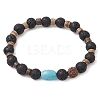 2Pcs Natural Lava Rock & Rudraksha & Coconut & Howlite Beads Stretch Couples Bracelets BJEW-JB11329-3