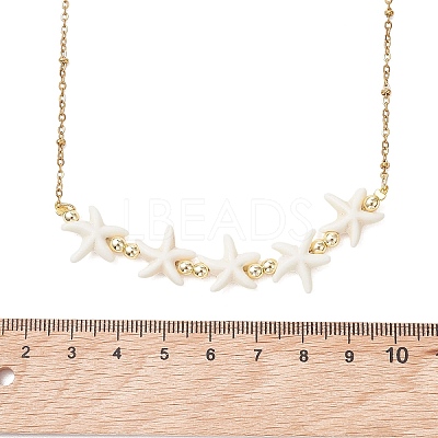 Ocean Dyed Synthetic Turquoise Starfish Beaded Bib Necklaces with 304 Stainless Steel Satellite Chains NJEW-JN05979-02-1
