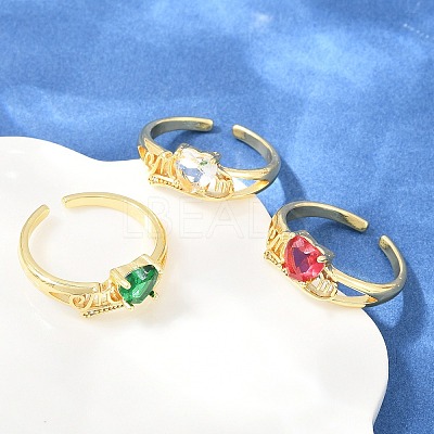 Mother's Day Brass Pave Cubic Zirconia Cuff Open Rings CU-CBACDF6-06G-1