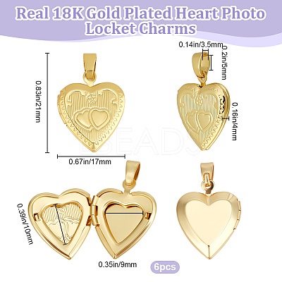 6Pcs Brass Locket Pendants KK-BBC0015-51-1