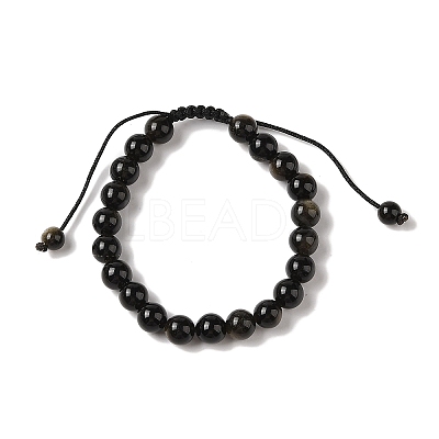 8mm Round Natural Golden Sheen Obsidian Braided Bead Bracelets BJEW-C067-01B-22-1