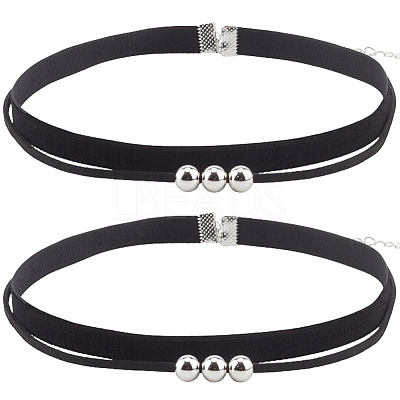 4Pcs 2Styles Alloy Round & Black Velvet Double Layer Choker Necklaces NJEW-WH20002-11A-1