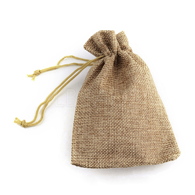 Polyester Imitation Burlap Packing Pouches Drawstring Bags ABAG-R005-14x10-15-1