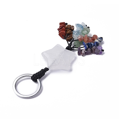 Natural Quartz Crystal Star with Mixed Gemstone Chips Beaded Tassel Keychains KEYC-P012-01P-09-1