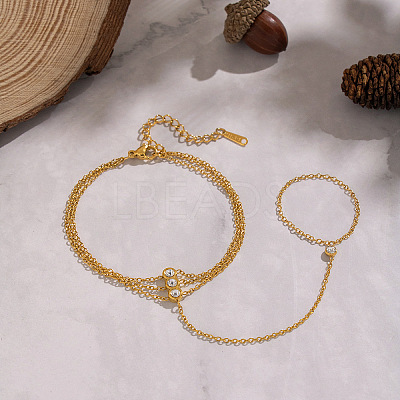 304 Stainless Steel Pavel Clear Cubic Zirconia Flat Round Cable Chain Ring Bracelets for Women UE4042-1