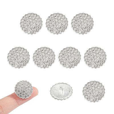 10Pcs 1-Hole Zinc Alloy Rhinestones Flat Round Buttons BUTT-NB0002-01A-1